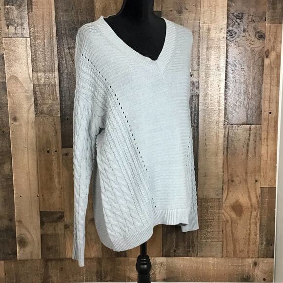 Caslon Women’s Size Small Gray Cable Knit V-Neck Oversized Pullover Sweater NWOT - Picture 12 of 14